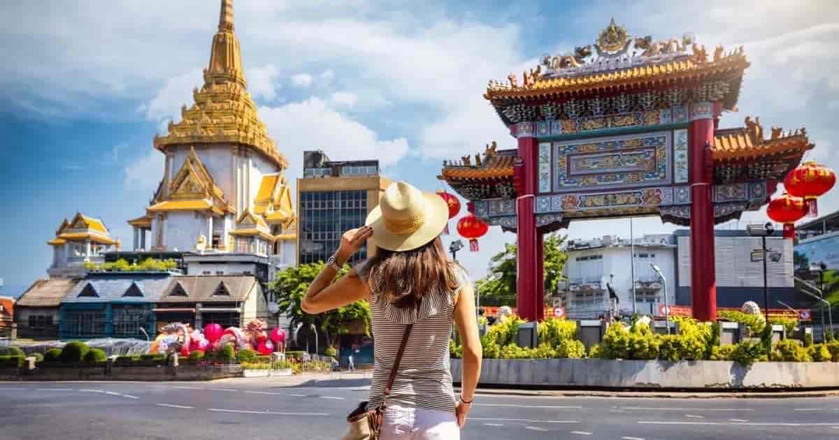 Thailand travel scene — Bangkok skyline at golden hour, used as backdrop for the Thailand Digital Arrival Card (TDAC, sometimes typed TDCA) application service