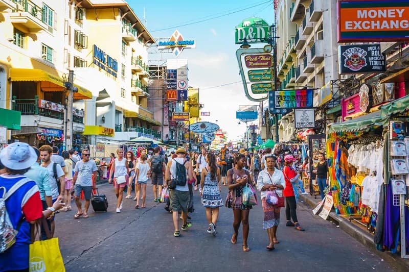 Khao San Road in Bangkok popular with backpackers and tourists